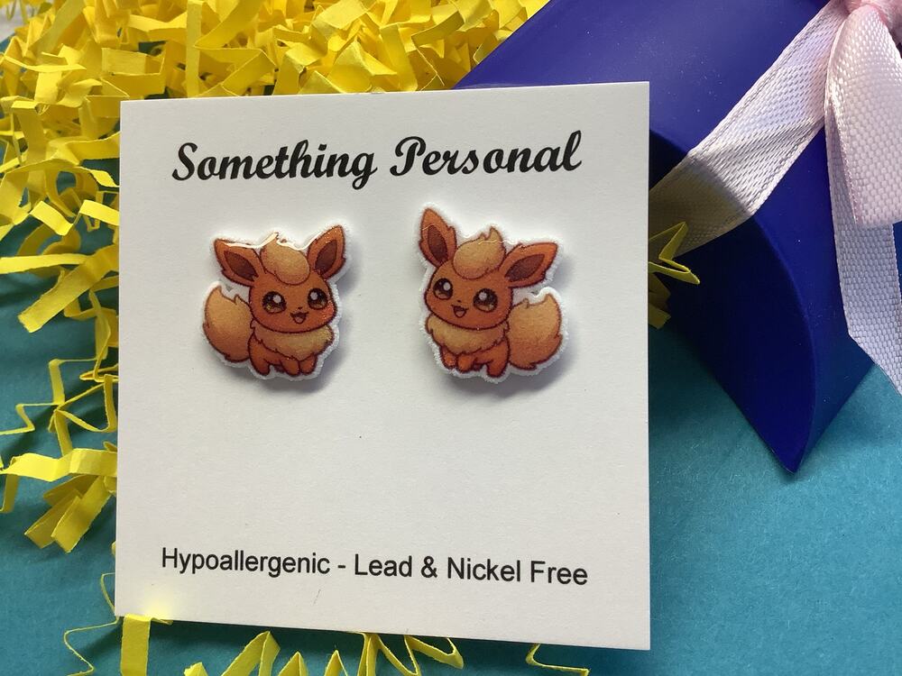 Flareon - Pokemon Inspired Stud Earrings - Gift Boxed - Chibi Cute - Eeveelution